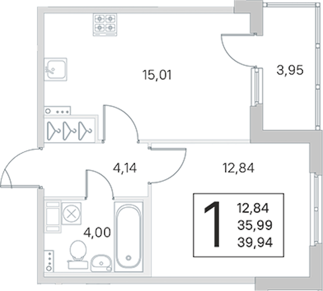 1-комнатная квартира 35.99 м², 2/4 эт., ЖК «Любоград в Стрельне»